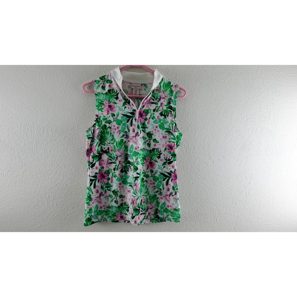 TOMMY BAHAMA Pink Green Sands Floral Sleeveless Mock Golf Shirt‎ Medium